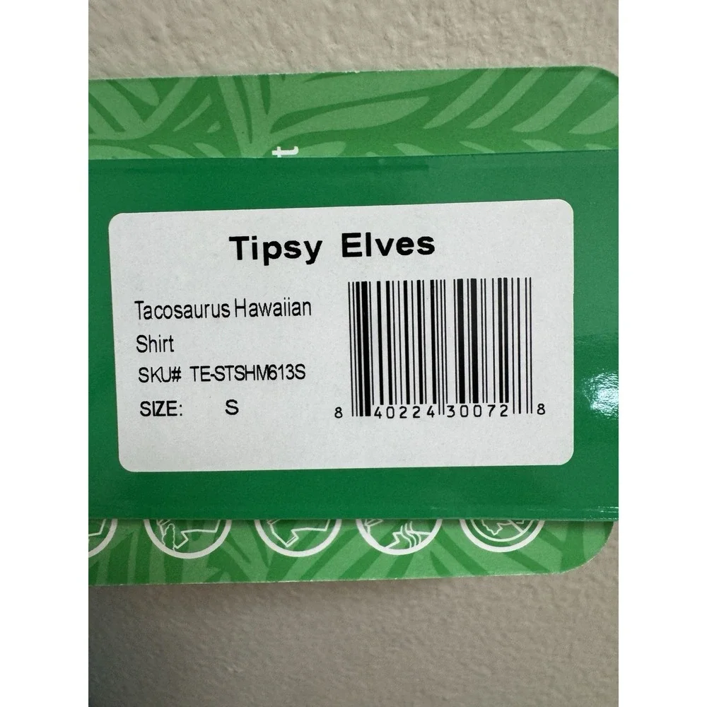 Tipsy Elves Shirt Mens Small Blue Tacosaurus Hawaiian Button Up Dinosaur Party